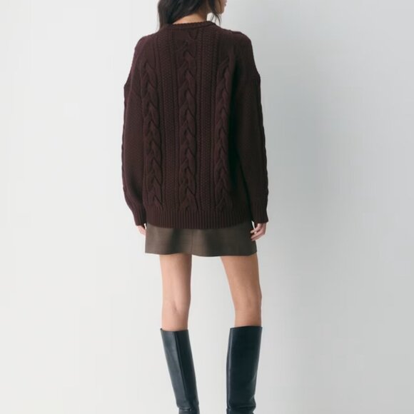 NWT Aritzia Heritage Knit Merino Wool Crew Sweater Rich Mocha Brown 2XS - Picture 5 of 7